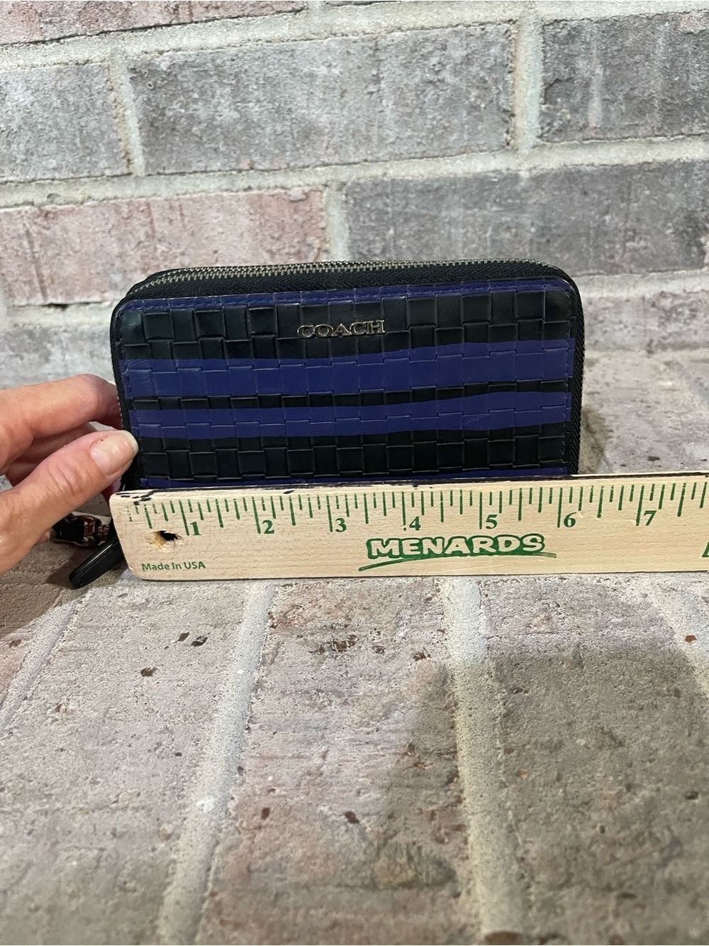 Coach Black and Navy Woven Zip Wristlet - Picture 6 of 10